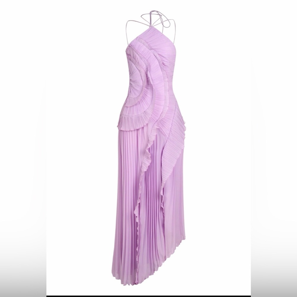 hazel Lilac Strapless Pleated Ruffle Gown
